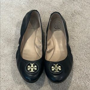 Tory Burch Black Leather Ballet Flats